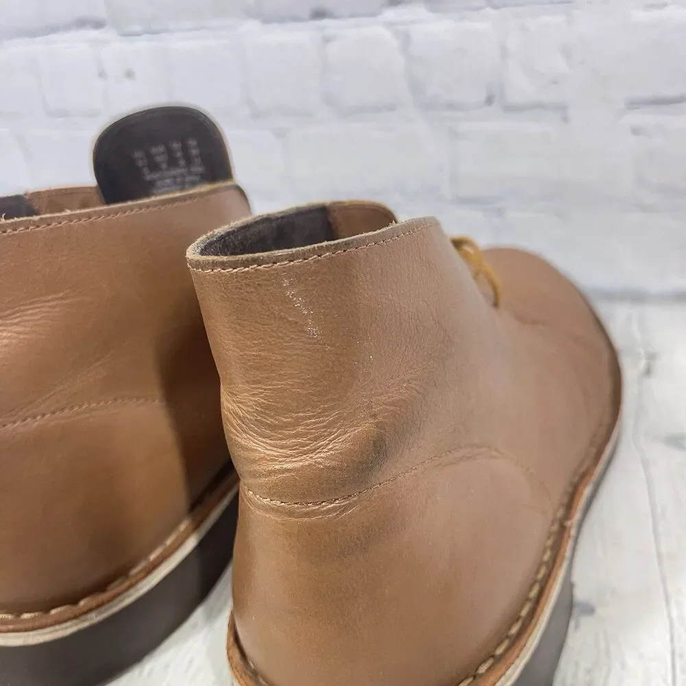 Clarks Bushacre Chukka Boots Women Size 10.5 Brown Lace Tan Leather Preppy Shoes